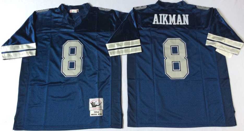 Cowboys 8 Troy Aikman Blue M&N Throwback Jersey->nfl m&n throwback->NFL Jersey